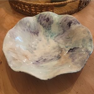 Handmade pottery glazed decorative bowl scalloped edge
